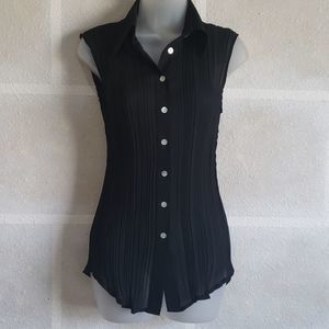 DRESS-U Sheer Black Button Up Sleeveless Blouse